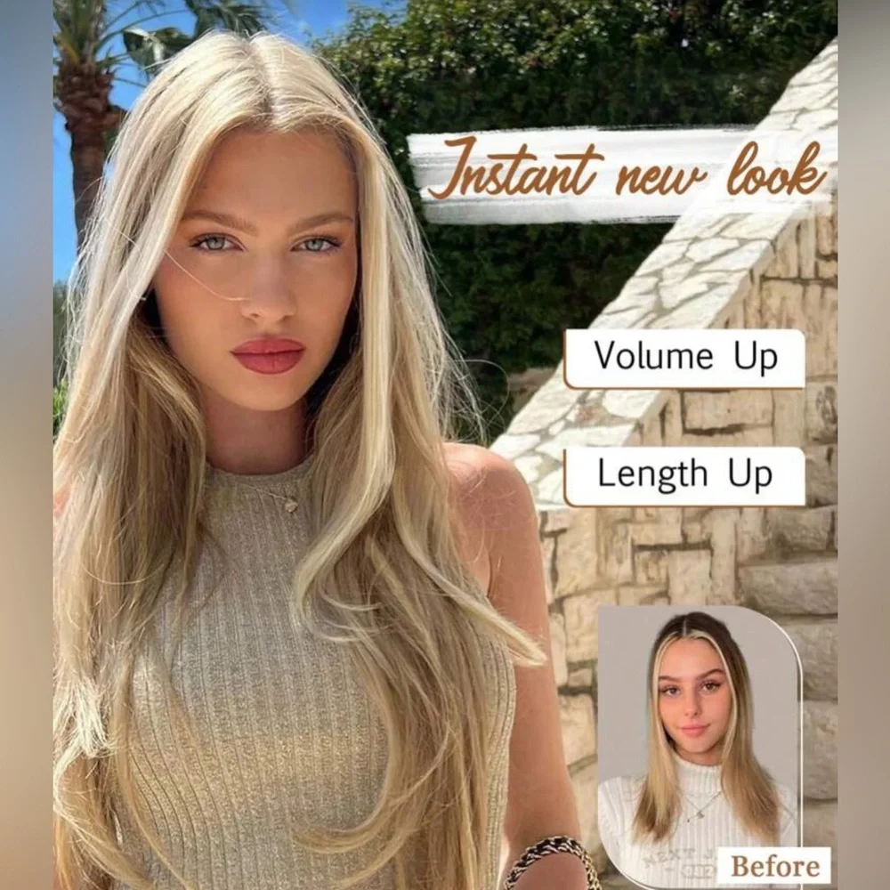 Luxury Halo Clip-In Hair Extensions – Seamless Invisible Wire, Natural Blonde